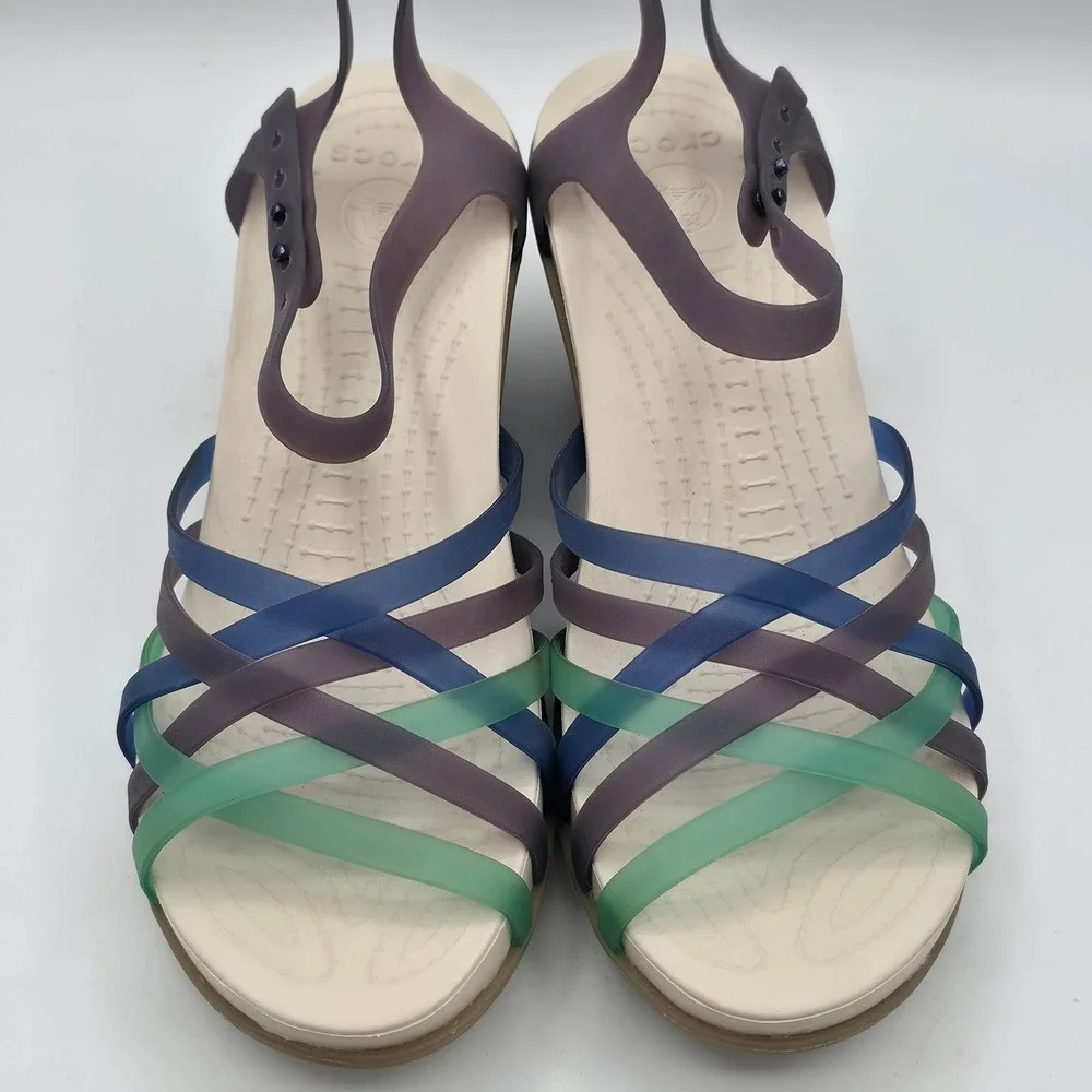 Crocs Isabella Strappy Wedge Sandal Women 9 Multi Color Huarache Lightweight 3in